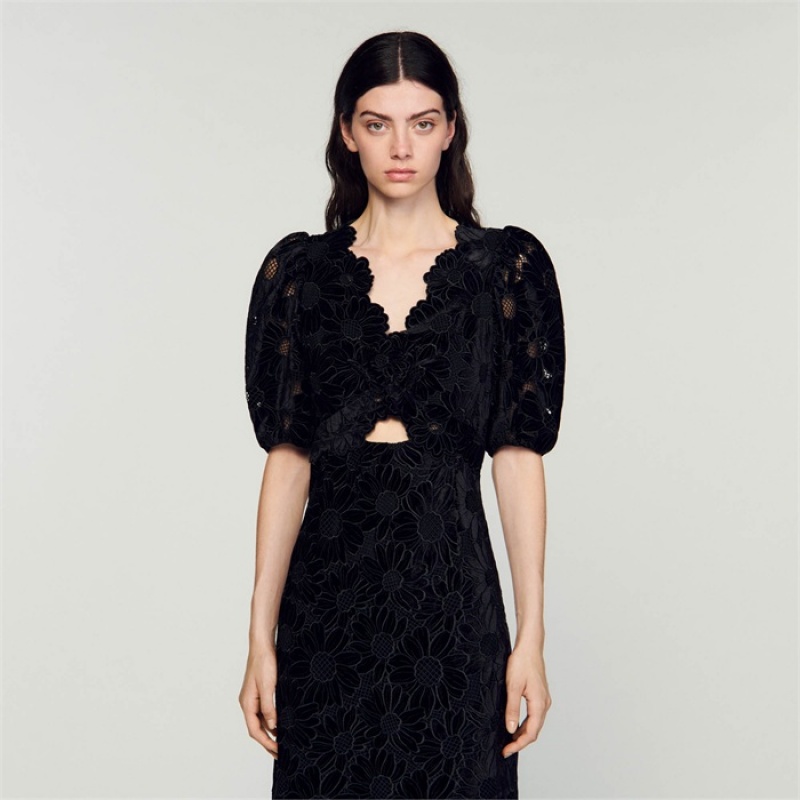 Sandro Velvet maxi dress Black | SN-SDO64201