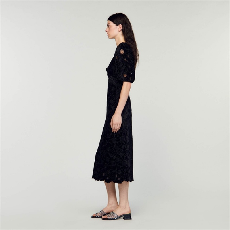 Sandro Velvet maxi dress Black | SN-SDO64201