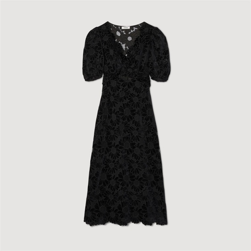 Sandro Velvet maxi dress Black | SN-SDO64201