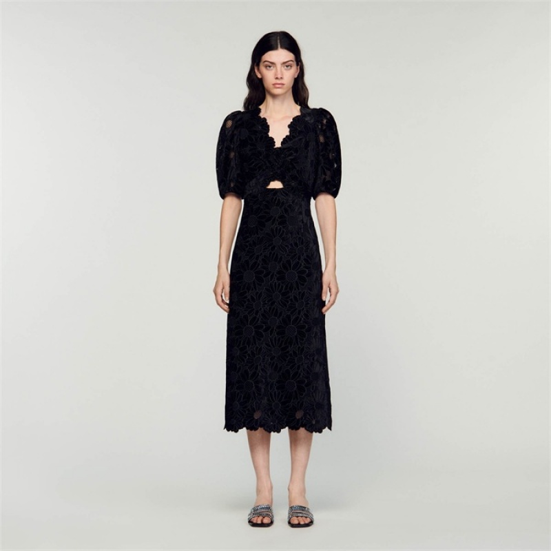 Sandro Velvet maxi dress Black | SN-SDO64201