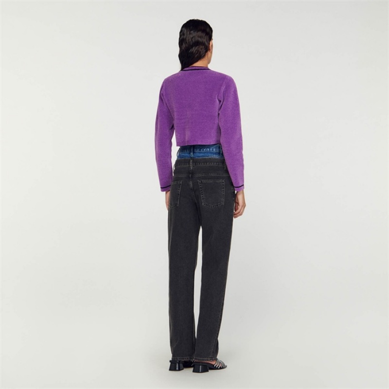 Sandro Velvet-effect cropped coatigan Purple | SN-SDO64547