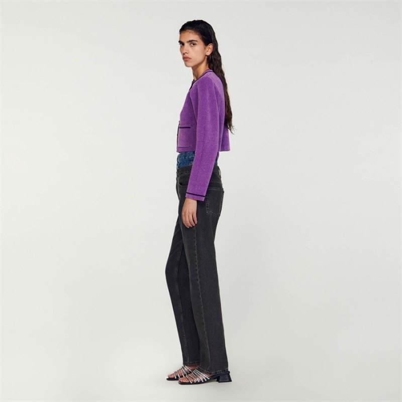 Sandro Velvet-effect cropped coatigan Purple | SN-SDO64547