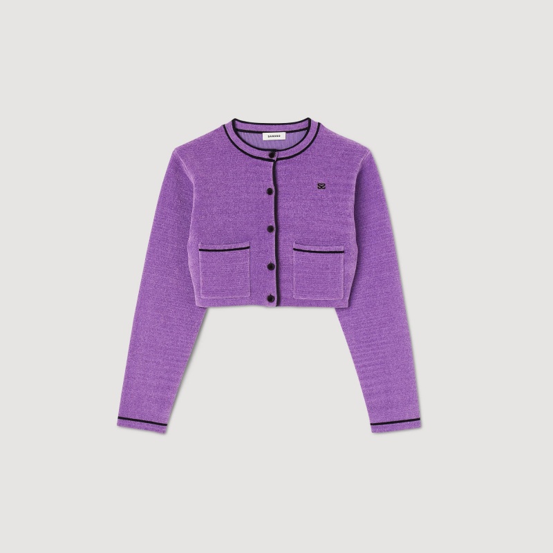 Sandro Velvet-effect cropped coatigan Purple | SN-SDO64547