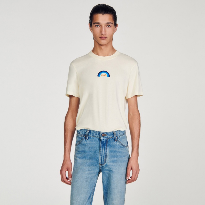 Sandro WRANGLER T-shirt Cream | SN-SDO65111