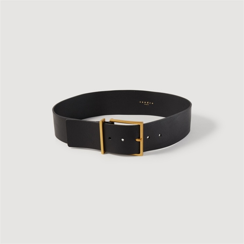 Sandro Wide leather belt Black | SN-SDO64985