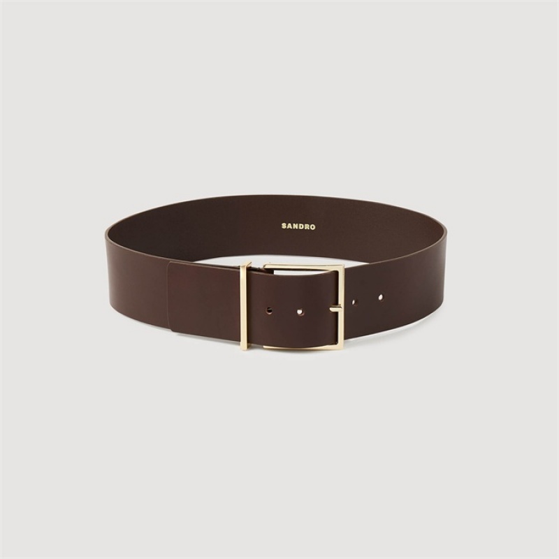 Sandro Wide leather belt Chocolate | SN-SDO64972