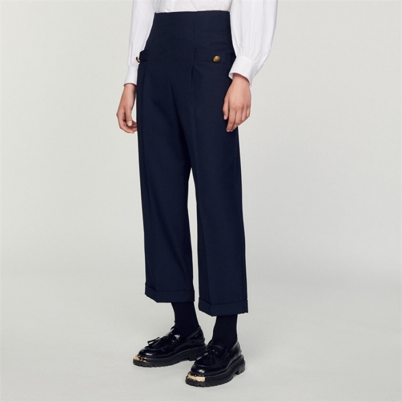 Sandro Wide legs pants Navy Blue | SN-SDO64783