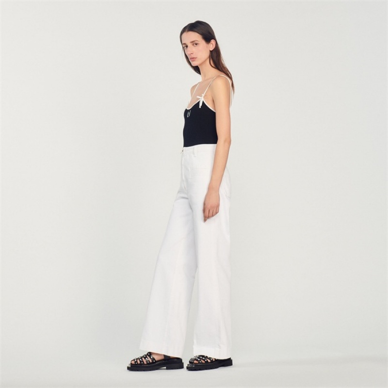 Sandro Wide-leg canvas pants White | SN-SDO64825