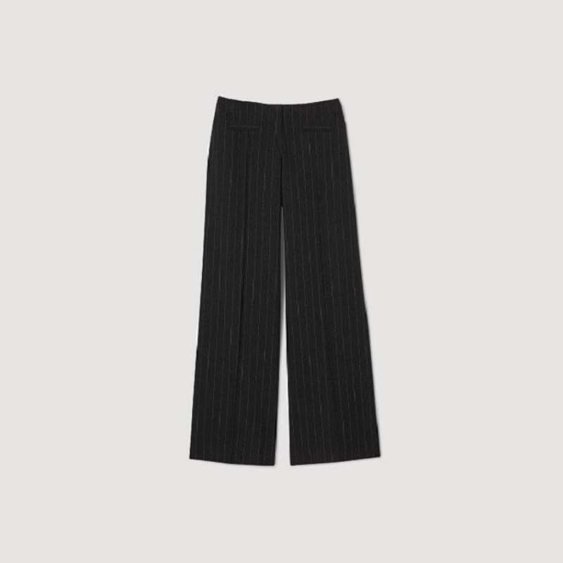 Sandro Wide-leg double waistband trousers Black | SN-SDO64807