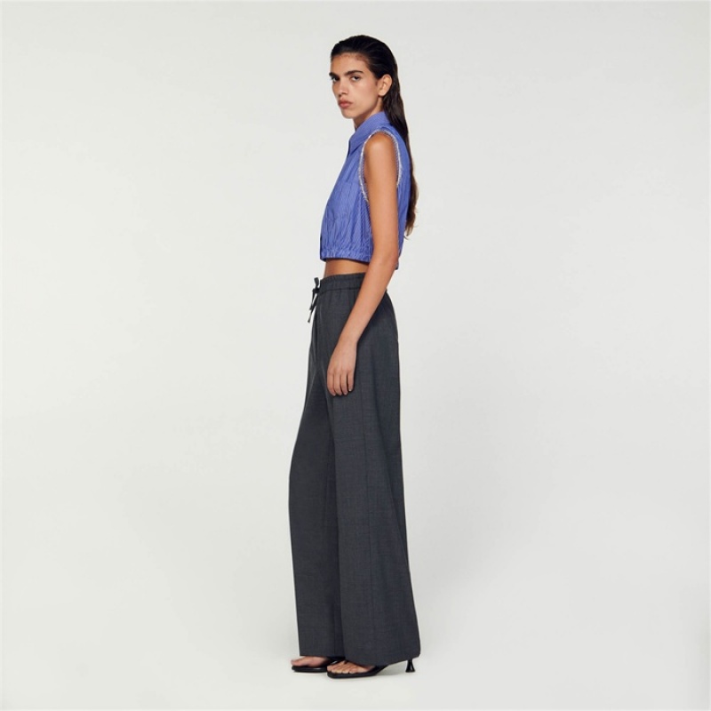 Sandro Wide-leg pants Charcoal Grey | SN-SDO64766