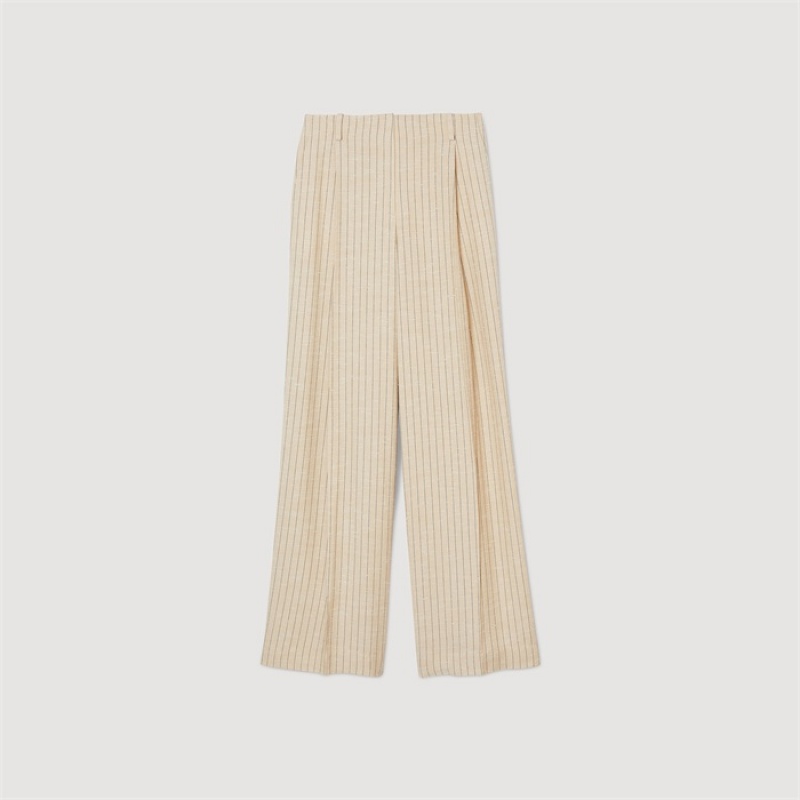 Sandro Wide-leg striped floaty trousers Beige | SN-SDO64813