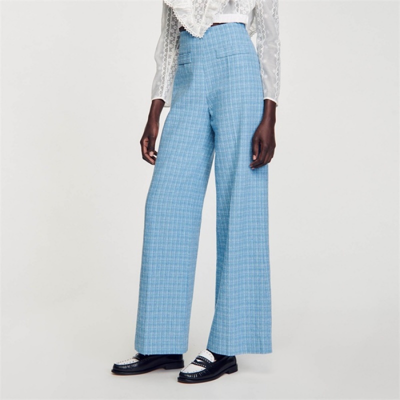 Sandro Wide-leg tweed trousers Blue | SN-SDO64804