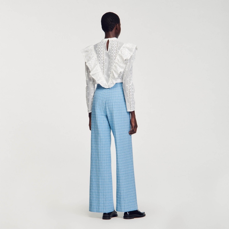 Sandro Wide-leg tweed trousers Blue | SN-SDO64804