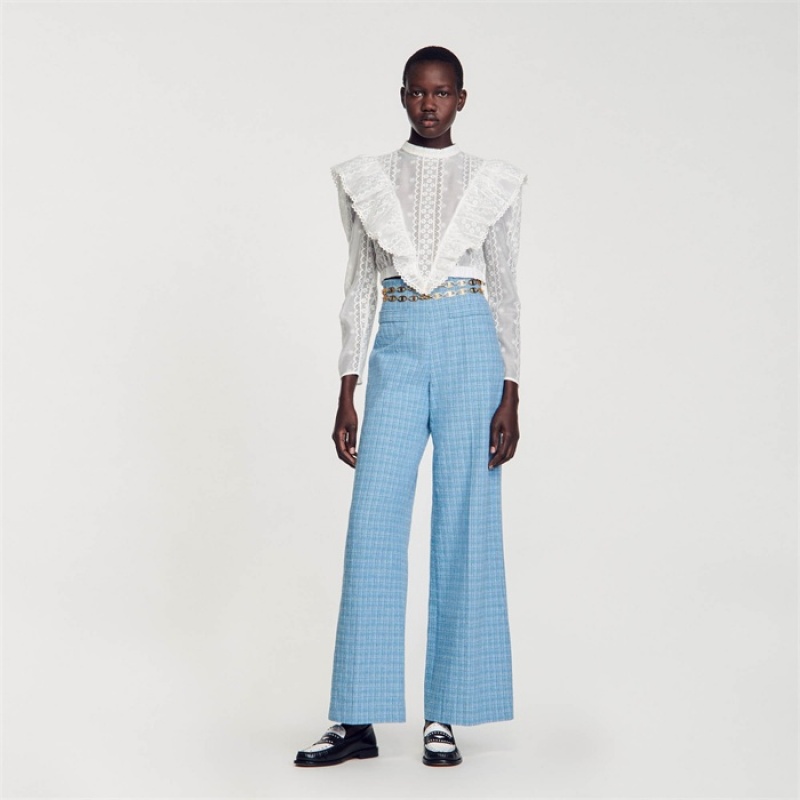 Sandro Wide-leg tweed trousers Blue | SN-SDO64804