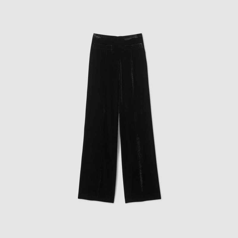 Sandro Wide-leg velvet pants Black | SN-SDO64792