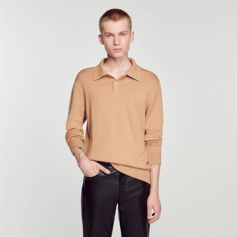 Sandro Wool and cashmere polo shirt Camel | SN-SDO65271