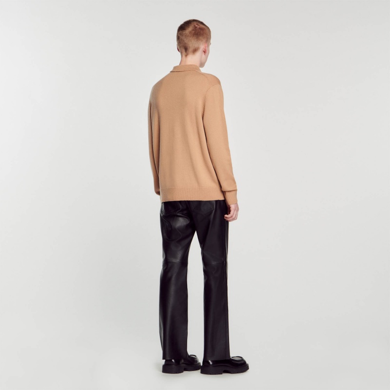 Sandro Wool and cashmere polo shirt Camel | SN-SDO65271