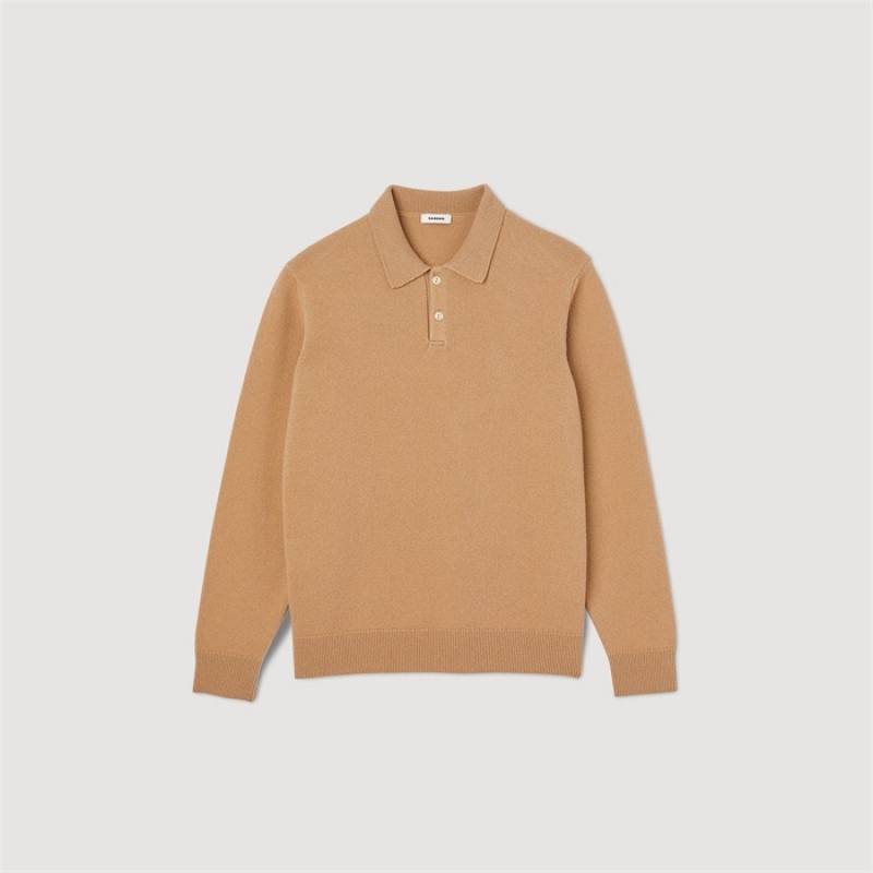 Sandro Wool and cashmere polo shirt Camel | SN-SDO65271