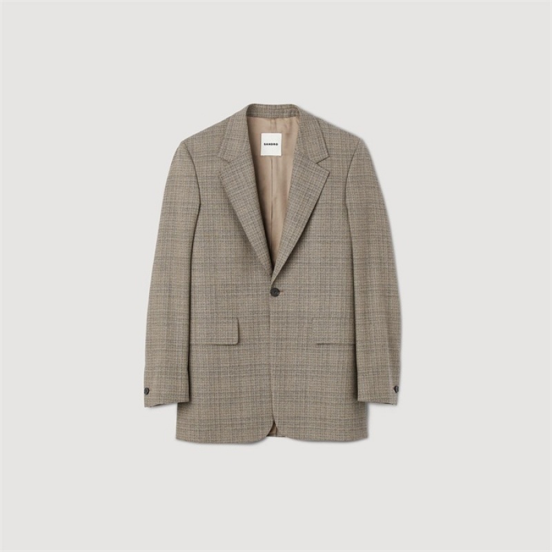 Sandro Wool checked suit jacket Grey | SN-SDO65234