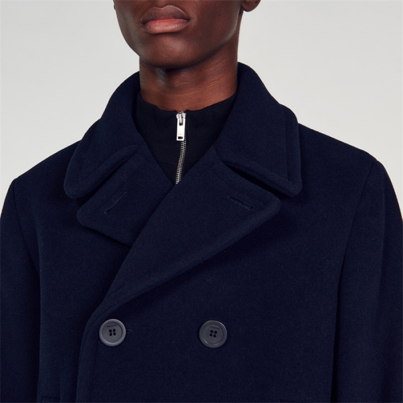 Sandro Wool pea coat Navy Blue | SN-SDO65186