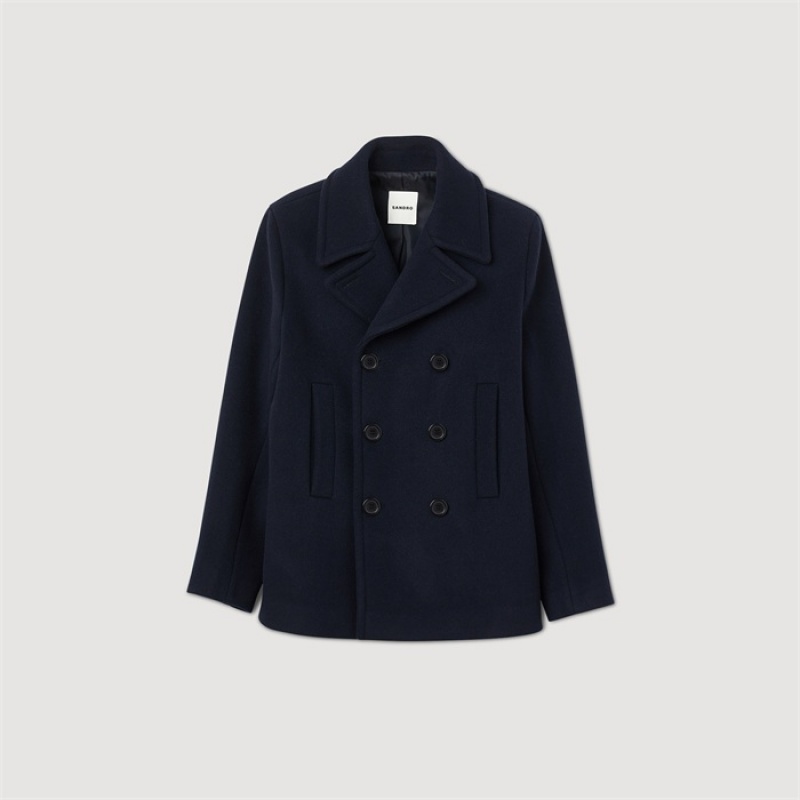 Sandro Wool pea coat Navy Blue | SN-SDO65186