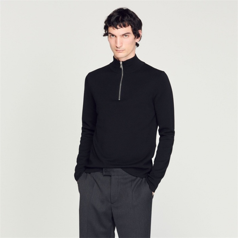 Sandro Wool sweater with zipped collar Carbon Black | SN-SDO65290