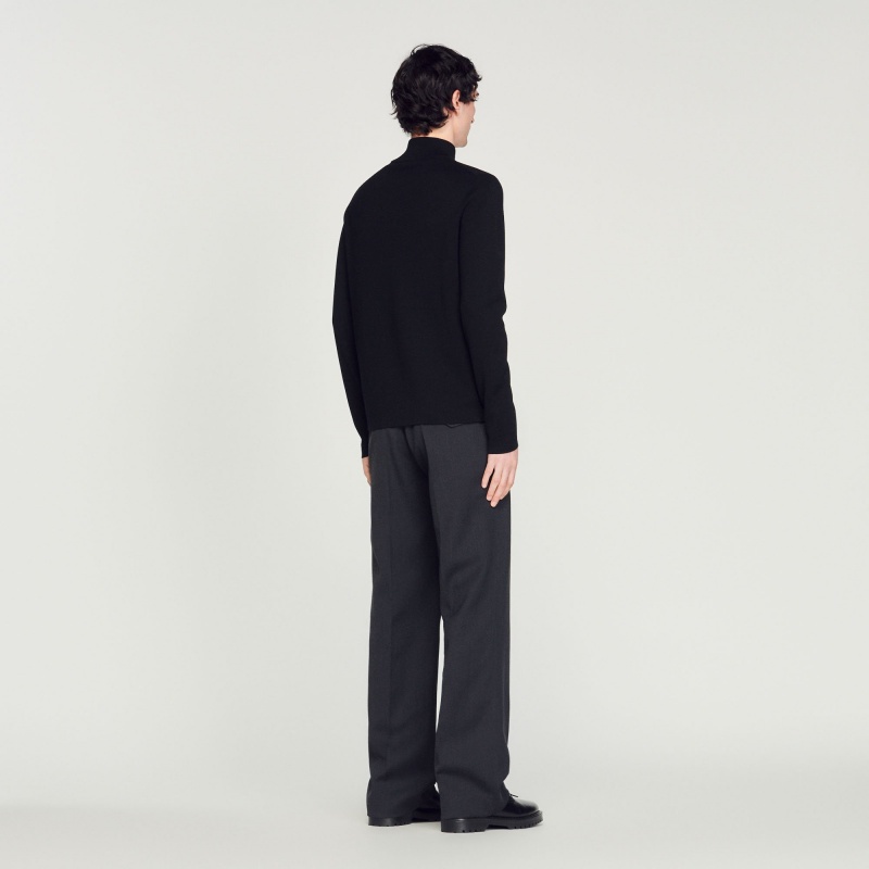 Sandro Wool sweater with zipped collar Carbon Black | SN-SDO65290