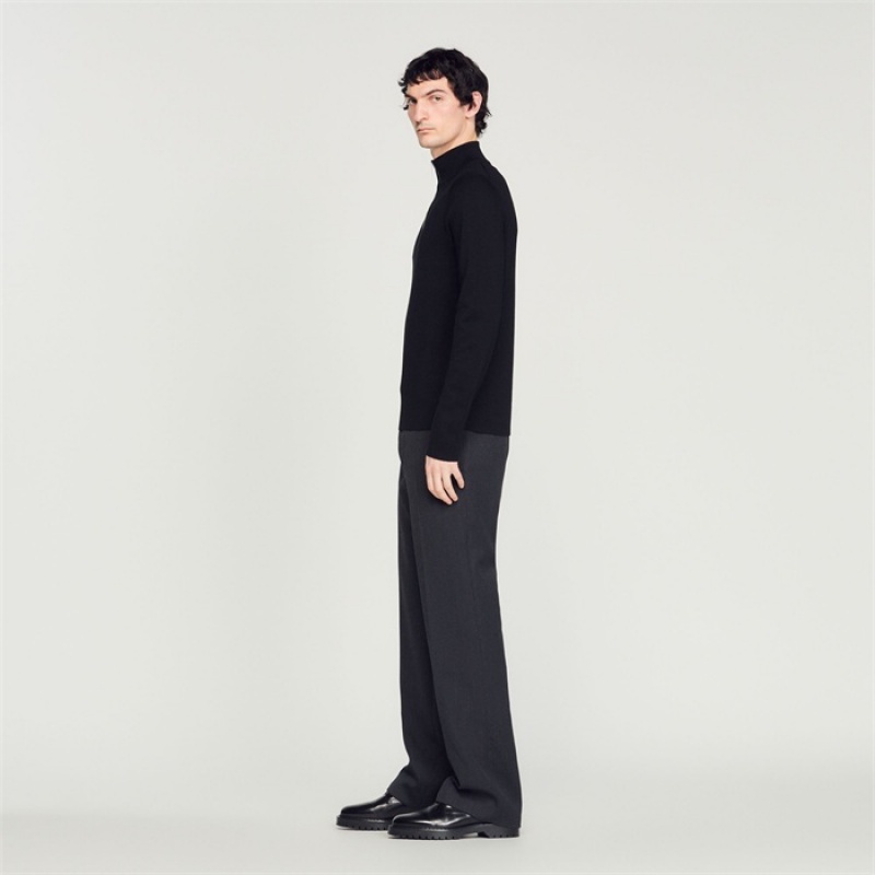 Sandro Wool sweater with zipped collar Carbon Black | SN-SDO65290