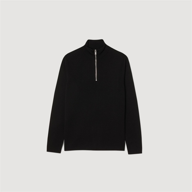 Sandro Wool sweater with zipped collar Carbon Black | SN-SDO65290