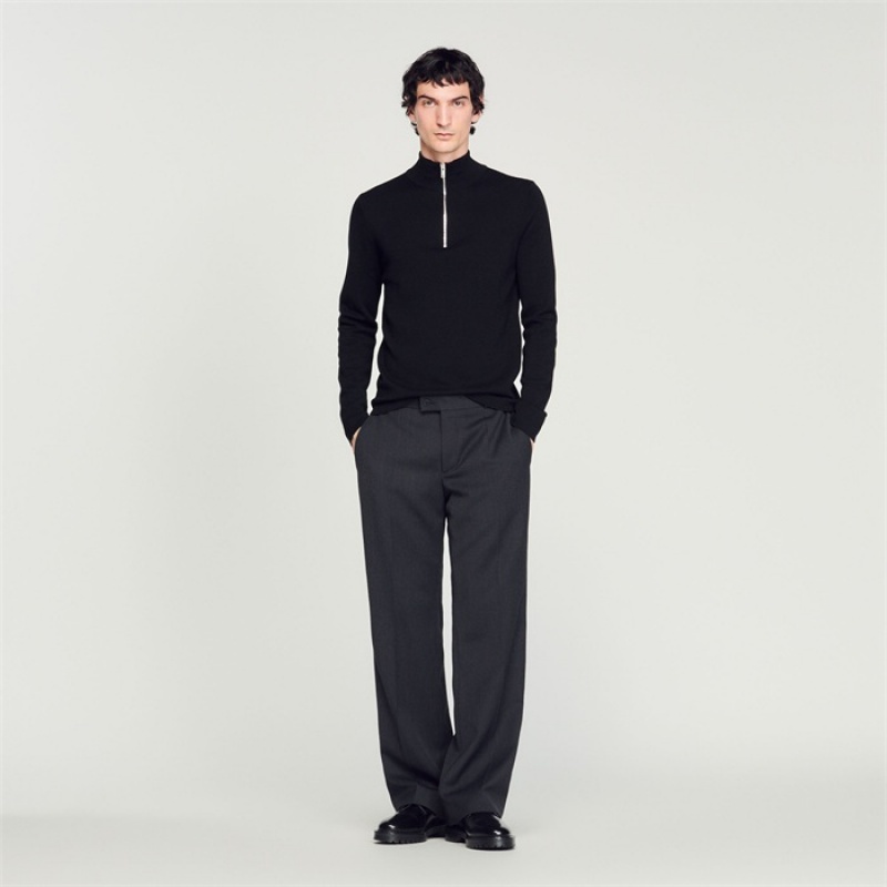 Sandro Wool sweater with zipped collar Carbon Black | SN-SDO65290