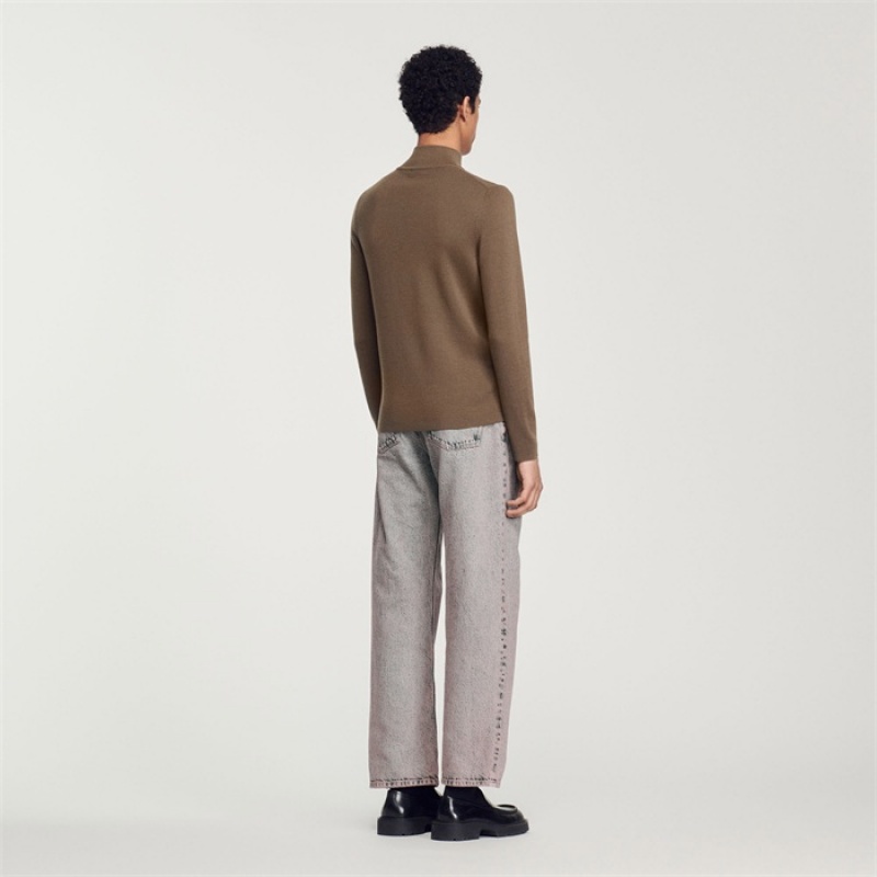 Sandro Wool sweater with zipped collar Olive Green | SN-SDO65288