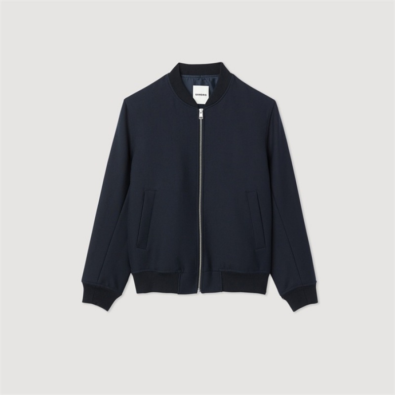 Sandro Wool varsity jacket Navy Blue | SN-SDO65156