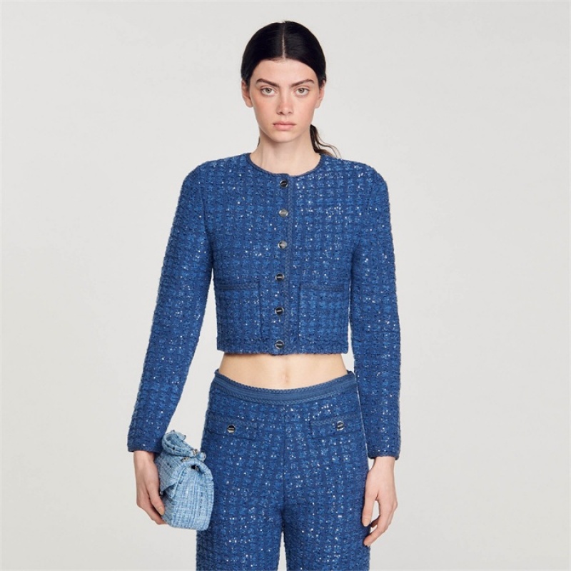 Sandro YZA small tweed bag Blue | SN-SDO64899