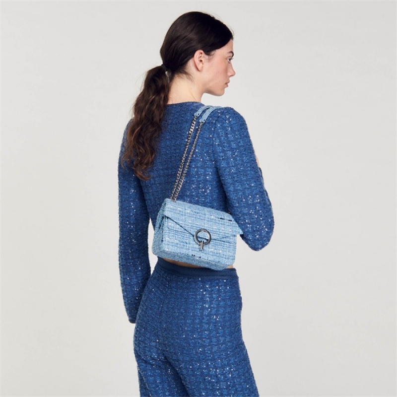 Sandro YZA small tweed bag Blue | SN-SDO64899