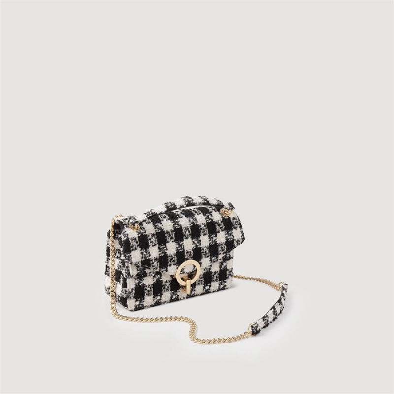 Sandro Yza bag in houndstooth tweed Black / Ecru | SN-SDO64848