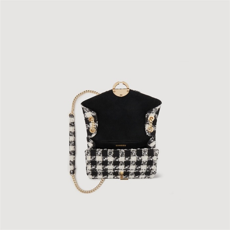 Sandro Yza bag in houndstooth tweed Black / Ecru | SN-SDO64848