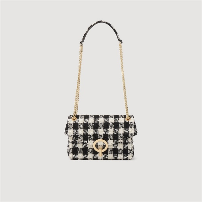 Sandro Yza bag in houndstooth tweed Black / Ecru | SN-SDO64848