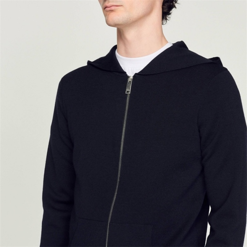 Sandro Zipped cardigan with hood Navy Blue | SN-SDO65278