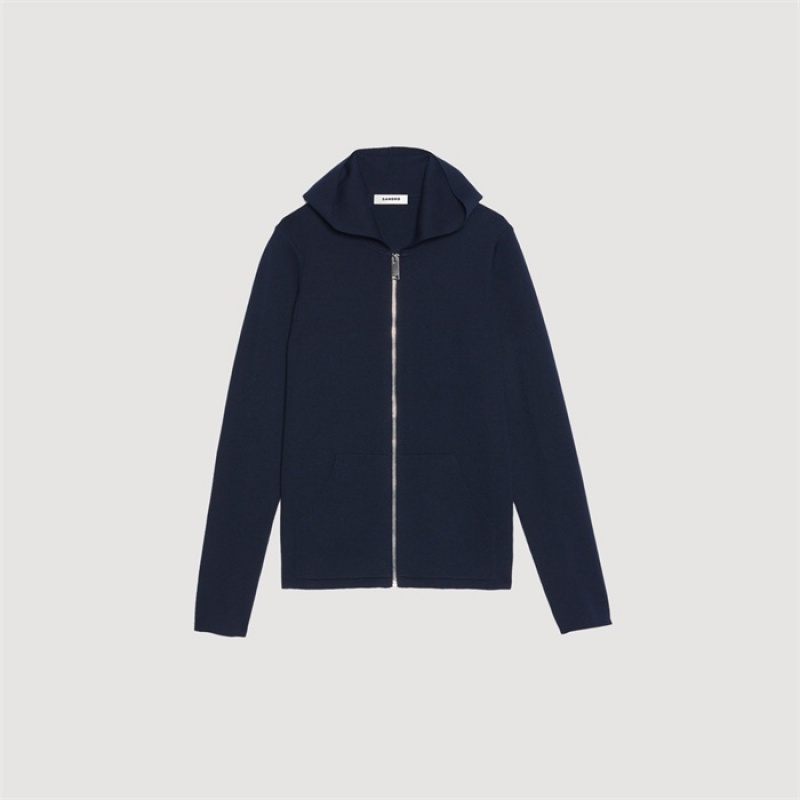 Sandro Zipped cardigan with hood Navy Blue | SN-SDO65278