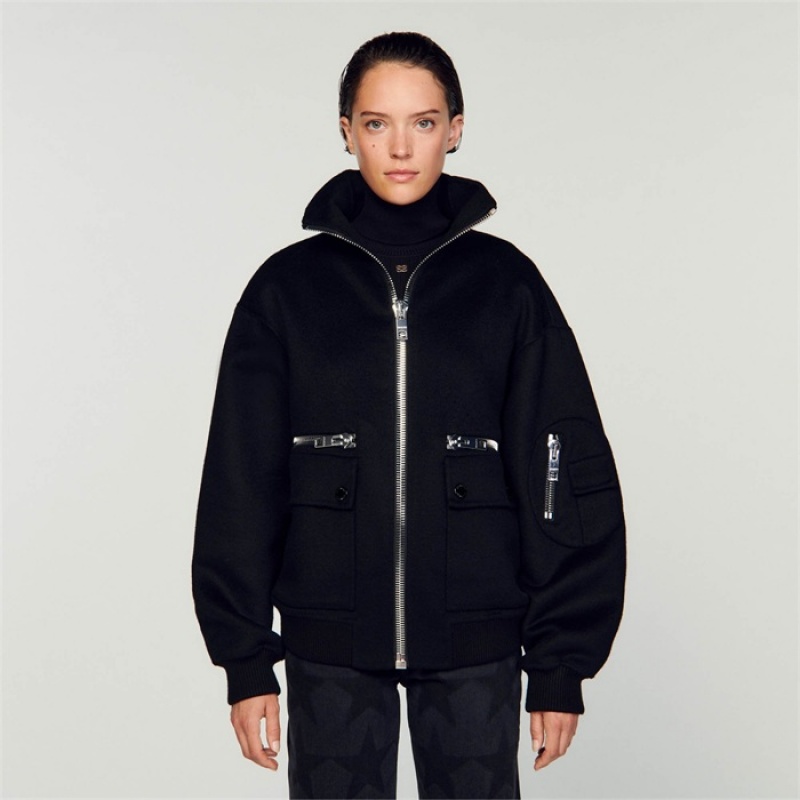 Sandro Zip-up bomber jacket Black | SN-SDO64532