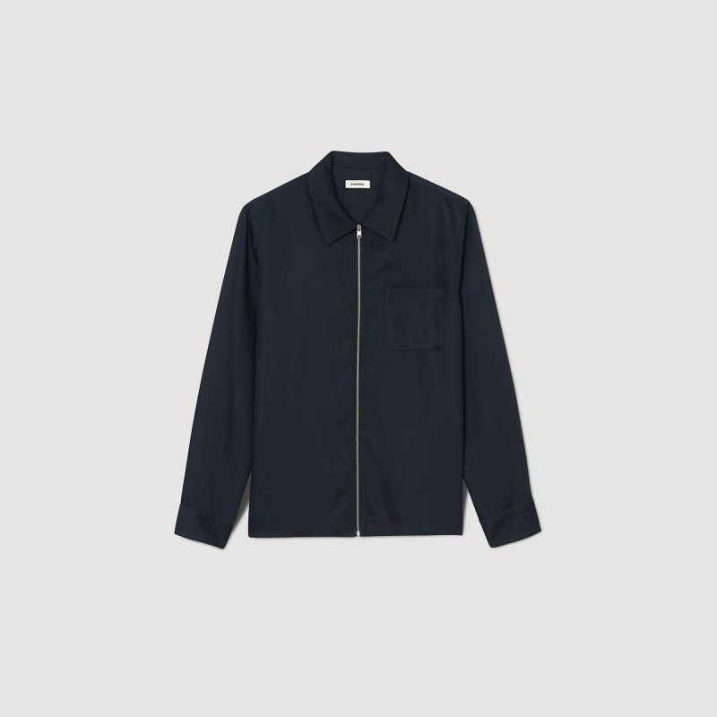 Sandro Zip-up shirt Navy Blue | SN-SDO65067