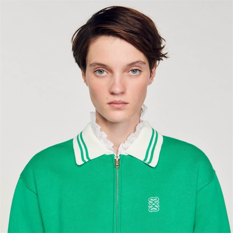 Sandro Zip-up varsity cardigan Green | SN-SDO64668