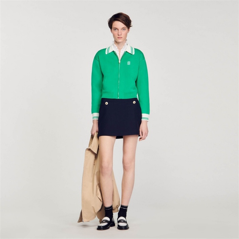 Sandro Zip-up varsity cardigan Green | SN-SDO64668