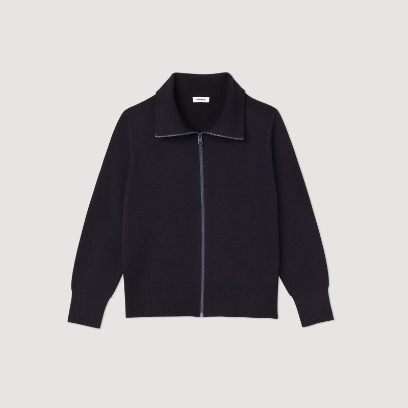 Sandro Zip-up wool cardigan Navy Blue | SN-SDO65260