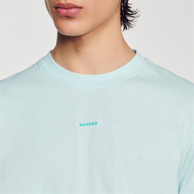 Sandro embroidered T-shirt Mint Blue | SN-SDO65112