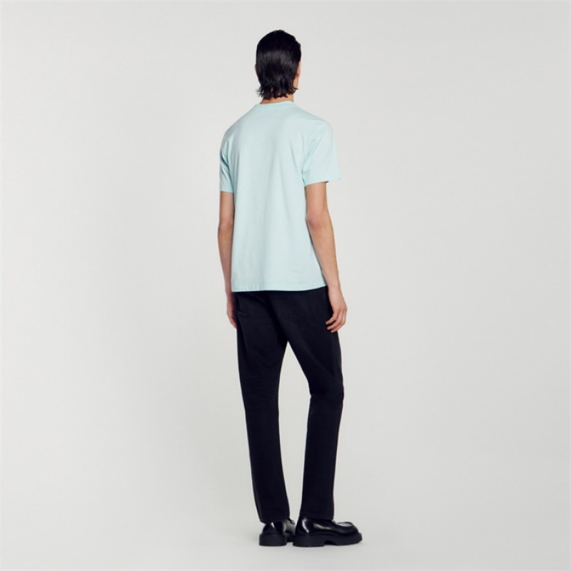 Sandro embroidered T-shirt Mint Blue | SN-SDO65112