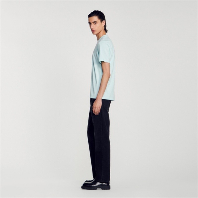 Sandro embroidered T-shirt Mint Blue | SN-SDO65112