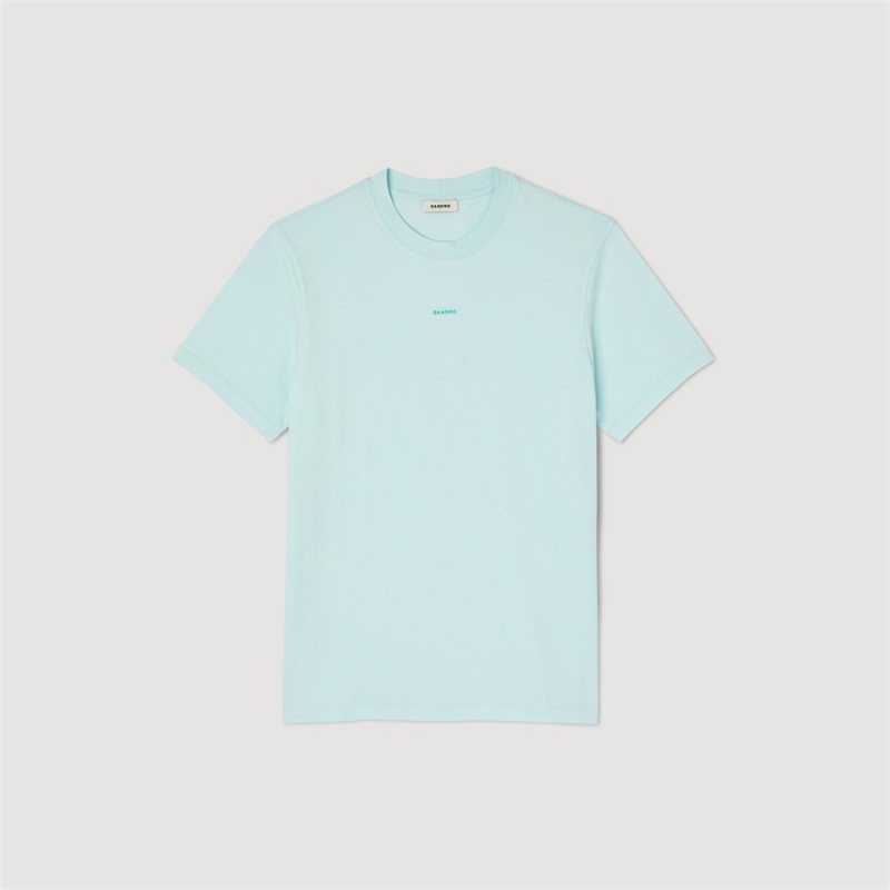 Sandro embroidered T-shirt Mint Blue | SN-SDO65112