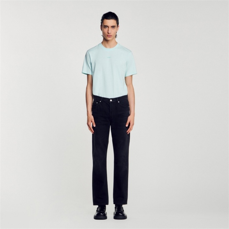 Sandro embroidered T-shirt Mint Blue | SN-SDO65112